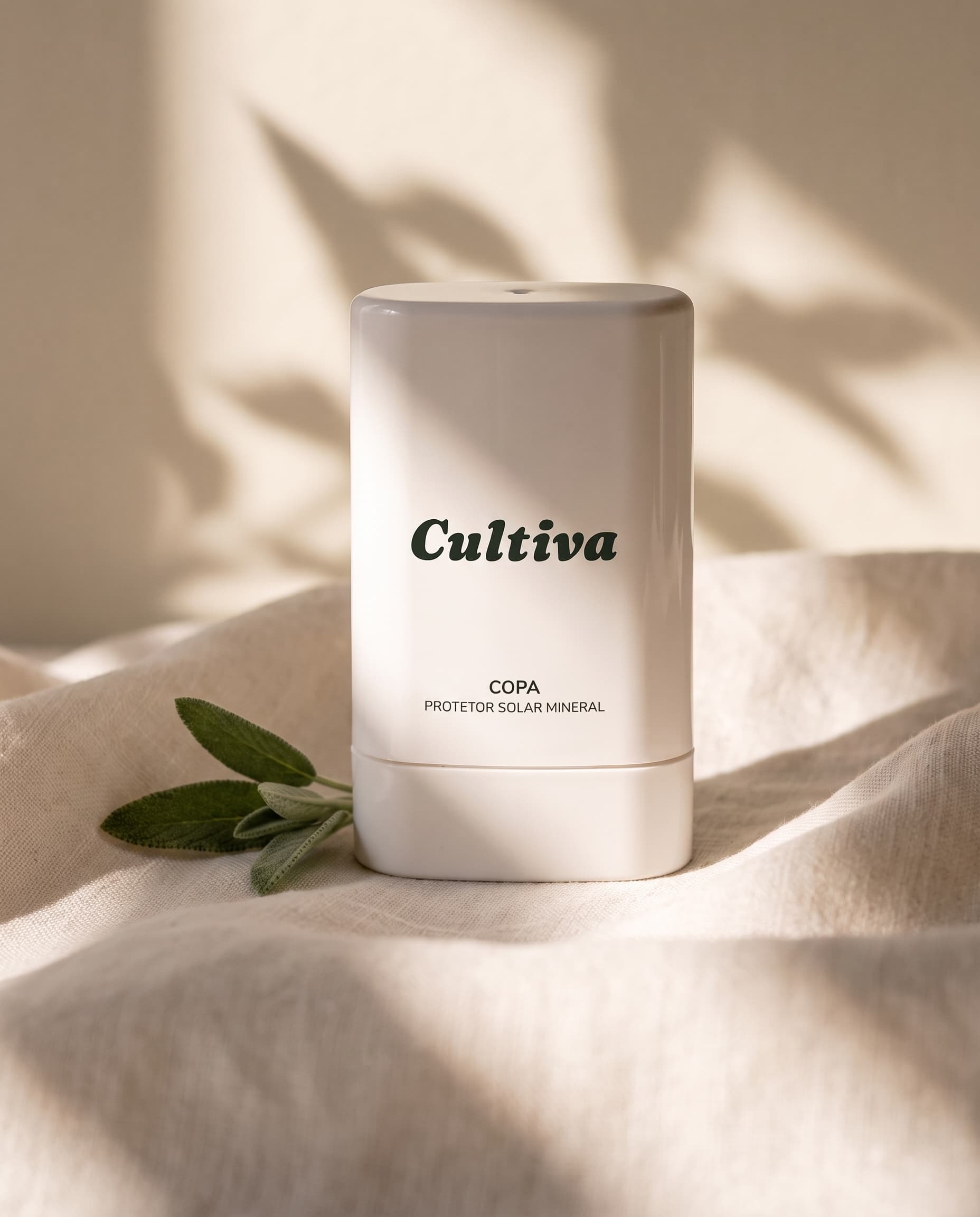 Protetor Solar Mineral Cultiva sobre linho ao sol da manhã